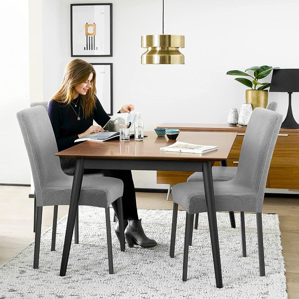 Dining Chair Covers Set of 4 Washable Stretch Slipcovers Medium Gray